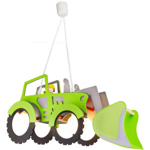 Kinderhängeleuchte Traktor, Grün, Silber, Holz, 20x60 cm, höhenverstellbar, Lampen & Leuchten, Innenbeleuchtung, Leuchten nach Räumen,