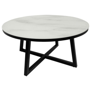 Xora Couchtisch, Schwarz, Weiß, Metall, Glas, rund, Flachrohr, 80x40x80 cm, Wohnzimmer, Wohnzimmertische, Couchtische, Couchtische Glas