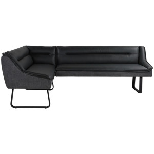 Novel Eckbank, Schwarz, Metall, Textil, Leder, Echtleder, Rindleder, 5-Sitzer, Eckteil, 236x178 cm, Esszimmer, Bänke, Eckbänke