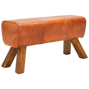 Livetastic Hockerbank, Braun, Holz, Leder, Echtleder, Anilinleder, Mangoholz, massiv, Vintage, 90x46x30 cm, Lederauswahl, Esszimmer, Bänke, Sitzbänke