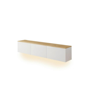 Livetastic Lowboard Neon TV-Möbel, Weiß, Eiche, Holzwerkstoff, Uni, warmweiß, 160x35x32 cm, hängend, Beleuchtung, Wohnzimmer, Wohnwände, Lowboards,