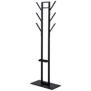 Garderobenständer, Schwarz, Metall, 56x165x28 cm, standfeste Füße, integrierter Schirmständer, Jackenhalter, Garderobe, Garderobenständer