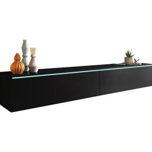 P & B Lowboard D180, Graphit, Kunststoff, kaltweiß, 180x30x33 cm, Fsc, Made in EU, stehend, hängend, Beleuchtung, in verschiedenen Holzdekoren