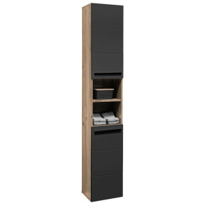 Mid.you Hochschrank, Schwarz, Eiche, Kunststoff, 2 Fächer, einzeln stellbar, 34x190x31 cm, stehend, Badezimmer, Badezimmerschränke, Hochschränke