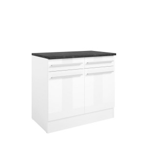 P & B Schubkastenunterschrank, Weiß, Weiß Hochglanz, Holzwerkstoff, 2 Fächer, 2 Schublade(n) Schubladen, 100x90x60 cm, Küchen, Küchenmöbel,