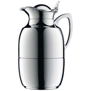 Alfi Isolierkanne Juwel, Silber, Metall, 1,0 L, doppelwandig, lebensmittelecht, Glaskolben, hält warm, kalt, schadstofffrei, Einhandbedienung, Kaffee