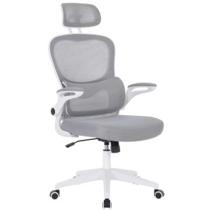 Carryhome Drehstuhl, Grau, Weiß, Metall, Kunststoff, Textil, Drehkreuz, 63.5x122-132x66 cm, Wippfunktion, Sitzfläche 360° drehbar, inklusive
