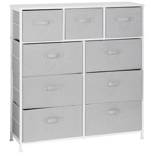 PBJ Kommode, Grau, Weiß, Metall, Textil, Holzwerkstoff, 9 Schublade(n) Schubladen, 96x104x30 cm, Wohnzimmer, Kommoden & Sideboards, Kommoden