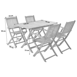 Ambia Garden Gartentischgruppe, Akazie, Holz, Akazie, massiv, rechteckig, 120 cm, Stühle klappbar, Gartenmöbel, Gartenmöbel-Sets