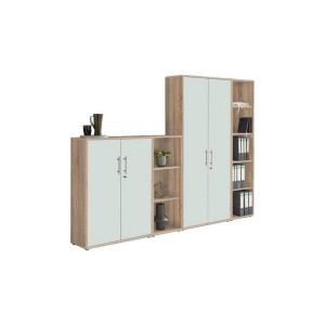 Mid.you Aktenschrank Office Edition - SW Set 4, Weiß, Sonoma Eiche, Holzwerkstoff, 12 Fächer, 257x186x33 cm, Made in Germany, erweiterbar,