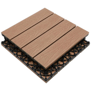 Ambia Garden Terrassenfliese Wpc, Teak, Holzwerkstoff, 30x2.1x30 cm, Global Recycled Standard (Grs), rutschfest, witterungsbeständig,