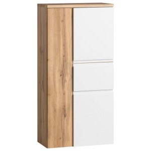 Held Midischrank, Weiß, Eiche Wotan, Kunststoff, 1 Schublade(n) Schubladen, 65x130x35 cm, Made in Germany, hängend, stehend, Badezimmer,