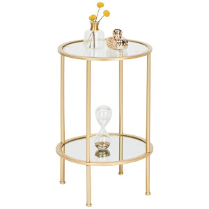 Beistelltisch, Gold, Metall, Glas, rund, Rundrohr, 38x55x38 cm, Wohnzimmer, Wohnzimmertische, Beistelltische, Beistelltische Metall