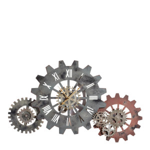 Ambia Home Wanduhr, Braun, Holz, Metall, Recyclingholz, 107x63 cm, Dekoration, Uhren, Wanduhren