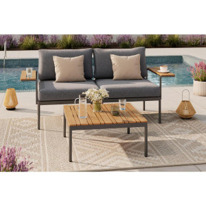 Ambia Garden Loungegarnitur, Natur, Dunkelgrau, Metall, Kunststoff, Textil, 3-teilig, Füllung: Polyester,Schaumstoff, einzeln stellbar, eckig,