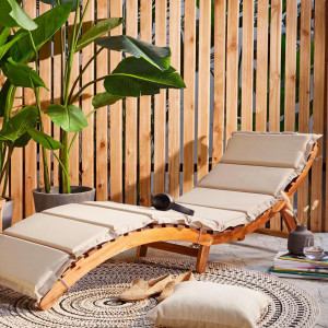 Ambia Garden Gartenliege, Akazie, Beige, Holz, Kunststoff, Akazie, vollmassiv, Füllung: Schaumstoff, 170x55x54 cm, Gartenmöbel, Gartenliegen