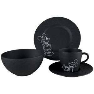 Villeroy & Boch Frühstücksservice Manufacture Rock Mickey, Schwarz, Keramik, 4-teilig, Maus, Essen & Trinken, Geschirr, Geschirr-Sets, Kaffeeservice
