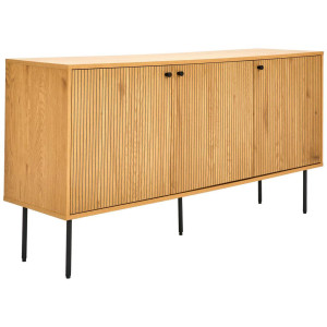 Carryhome Sideboard Line, Schwarz, Eiche, Metall, Holzwerkstoff, 3 Fächer, 150x75x40 cm, Typenauswahl, Beimöbel erhältlich, stehend, Wohnzimmer,