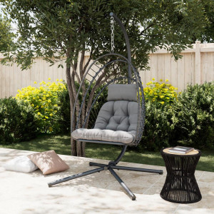 Ambia Garden Hängesessel, Grau, Metall, Textil, Füllung: Polyester, 126x195x104 cm, UV-beständig, Rückenlehne umklappbar, Gartenmöbel, Hängesessel