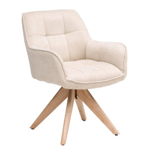 Livetastic Armlehnstuhl, Eiche, Beige, Holz, Textil, Eiche, massiv, Drehkreuz, 64x85x62 cm, Sitzfläche 360° drehbar, Esszimmer, Stühle,
