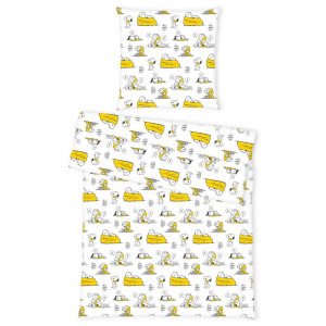 Herding Jugendbettwäsche Snoopy, Gelb, Schwarz, Weiß, Textil, 135x200 cm, Oeko-Tex® Standard 100, pflegeleicht, Schlaftextilien, Bettwäsche,