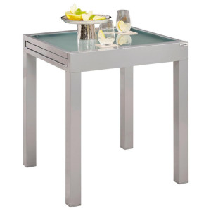 Ambia Garden Gartentisch, Silber, Metall, Glas, rechteckig, eckig, 70x75x70-140 cm, ausziehbar, Gartenmöbel, Gartentische, Gartentische ausziehbar