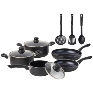 Homeware Profession. Kochtopfset, Schwarz, Metall, Kunststoff, Glas, 8-teilig, 20 cm,24 cm,16 cm, 1.3/2.6/4.6/1.1/2.6L L,2.6 L,4.6 L,1.3 L, rund,