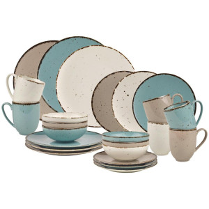 Ambia Home Kombiservice Urban Life, Türkis, Weiß, Taupe, Keramik, 24-teilig, Used look, 400 ml,600 ml, Lfgb, Essen & Trinken, Geschirr, Geschirr-Sets,