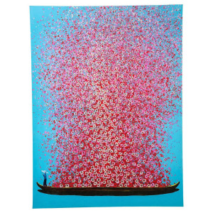 Kare Design Bild, Blau, Rosa, Holz, Textil, Fichte, massiv, Blumen, rechteckig, 80x100x3.5 cm, handgemalt, Bilder und Zubehör, Wandbilder, Sonstige