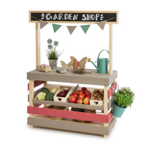 Muddy Buddy Kaufladen, Grau, Natur, Altrosa, Holz, Zypresse, massiv, 40x115x90 cm, EN 71, Spielzeug, Kinderspielzeug, Kaufladen & Zubehör