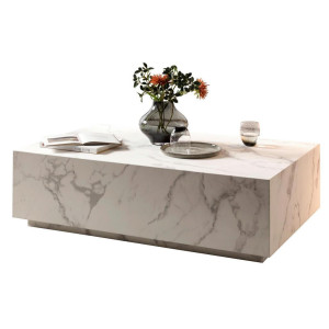Livetastic Couchtisch, Weiß, Holzwerkstoff, Marmoroptik, rechteckig, Sockel, 75x35x120 cm, Wohnzimmer, Wohnzimmertische, Couchtische, Couchtische