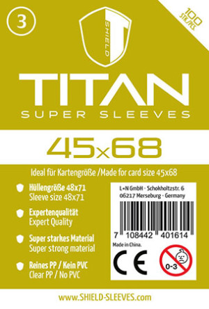Spiel Shield Titan 3 - 100 Super Sleeves für Kartengröße 45 x 68 mm