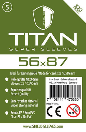 Spiel Shield Titan 5 - 100 Super Sleeves für Kartengröße 56 x 87 mm