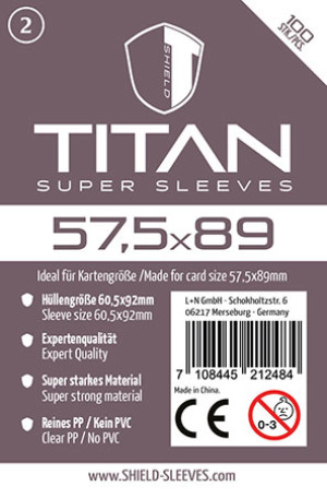 Spiel Shield Titan 2 - 100 Super Sleeves für Kartengröße 57,5 x 89 mm