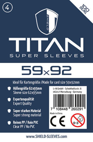 Spiel Shield Titan 4 - 100 Super Sleeves für Kartengröße 59 x 92 mm