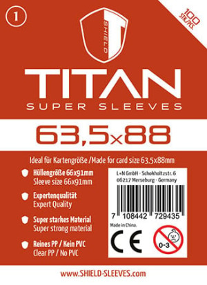 Spiel Shield Titan 1 - 100 Super Sleeves für Kartengröße 63,5 x 88 mm