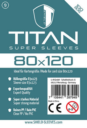 Spiel Shield Titan 9 - 100 Super Sleeves für Kartengröße 80 x 120 mm