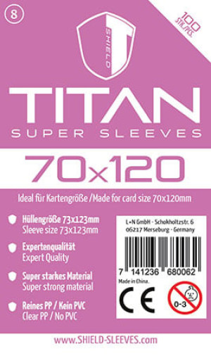 Spiel Shield Titan 8 - 100 Super Sleeves für Kartengröße 70 x 120 mm
