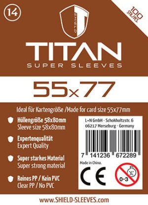 Spiel Shield Titan 14 - 100 Super Sleeves für Kartengröße 55 x 77 mm
