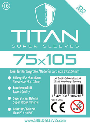 Shield Titan 16 - 100 Super Sleeves für Kartengröße 75 x 105 mm