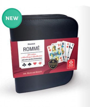 Kartenspiel Senioren Rommé im Lederetui mit französischem Bild