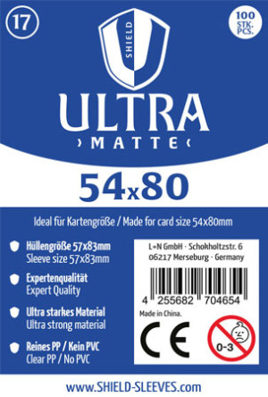 Shield Ultra Matte 17 - 100 Super Sleeves für Kartengröße 54 x 80 mm