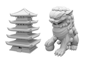 Shogun no Katana | Startspieler Miniatur "Jadelöwe" & Rundenmarker "Pagode" - Minierweiterung