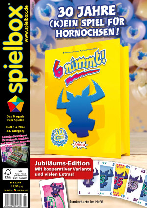 Spielbox 01/2024 inkl. Promo für 6 nimmt!, Dominion und Kutna Hora, sowie 50 Clues