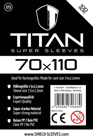 Spiel Shield Titan 19 - 100 Super Sleeves für Kartengröße 70x110 mm