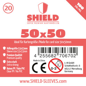 Shield 20 - 100 Super Premium Kartenhüllen für Kartengröße 50x50 mm