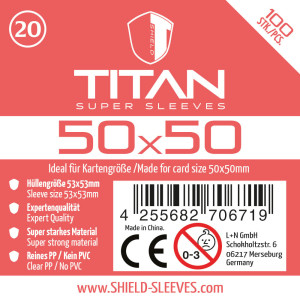 Spiel Shield Titan 20 - 100 Super Sleeves für Kartengröße 50x50 mm