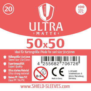 Shield Ultra Matte 20 - 100 Super Sleeves für Kartengröße 50x50 mm