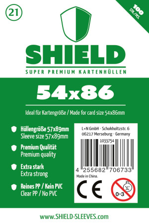 Shield 21 - 100 Super Premium Kartenhüllen für Kartengröße 54x86 mm