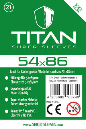 Spiel Shield Titan 21 - 100 Super Sleeves für Kartengröße 54x86 mm